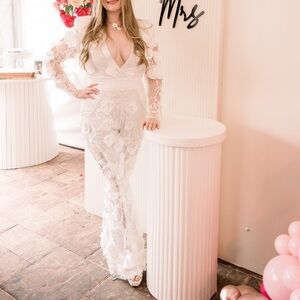 Zhivago White Lace Jumpsuit with Plunging V-Neckline